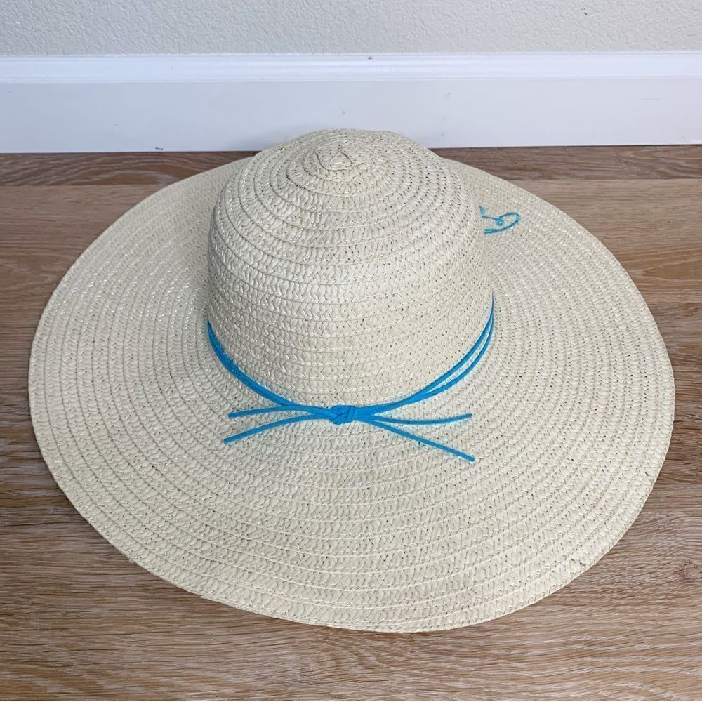 NWOT Embroidered Beach Life Wide Brim Straw Sun Hat - Picture 4 of 8
